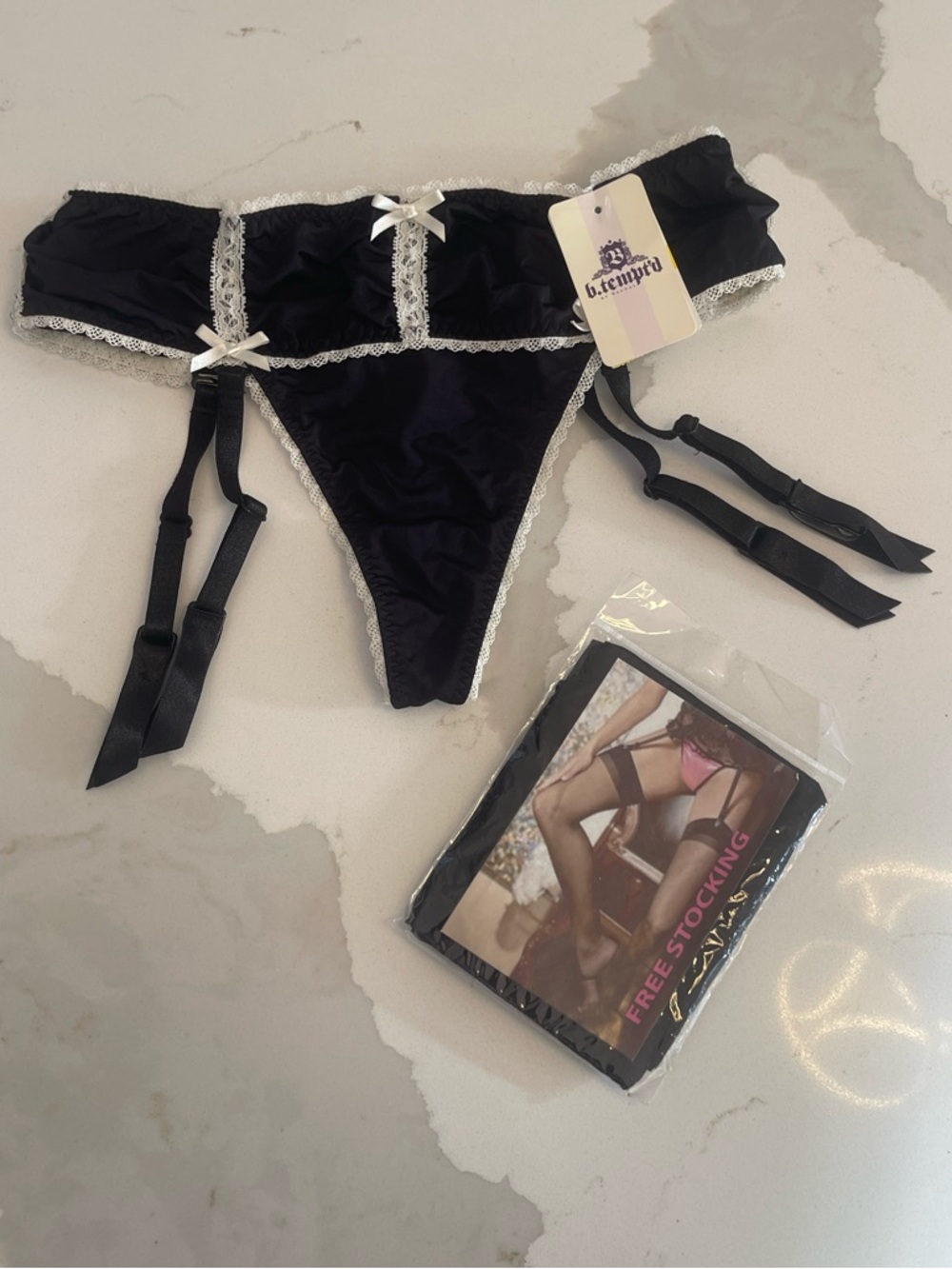 NWT b.tempt’d Garter Thong Set